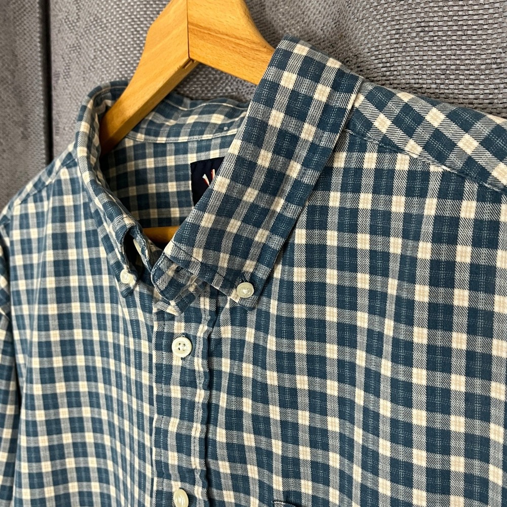 Ivy Crew Men's XL Button Down‎ Shirt Blue White Plaid Cotton Preppy Casual